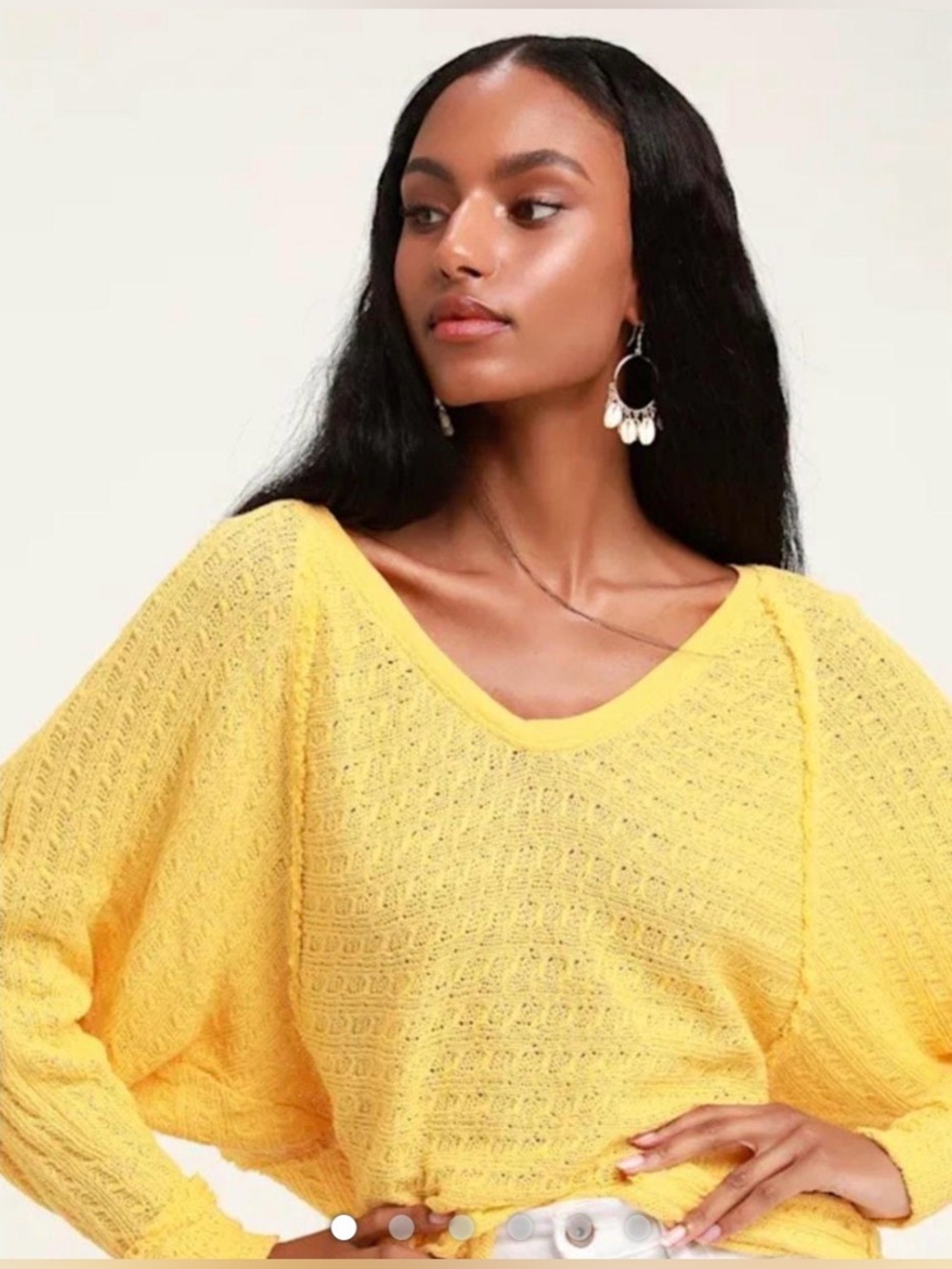 Free people women’s small Santa Clara thermal waffle knit oversized yellow